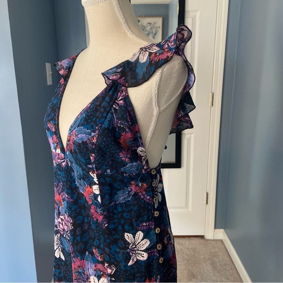 Free People Blue Floral Josie Deep V Neck Mini Dress - Picture 5 of 10